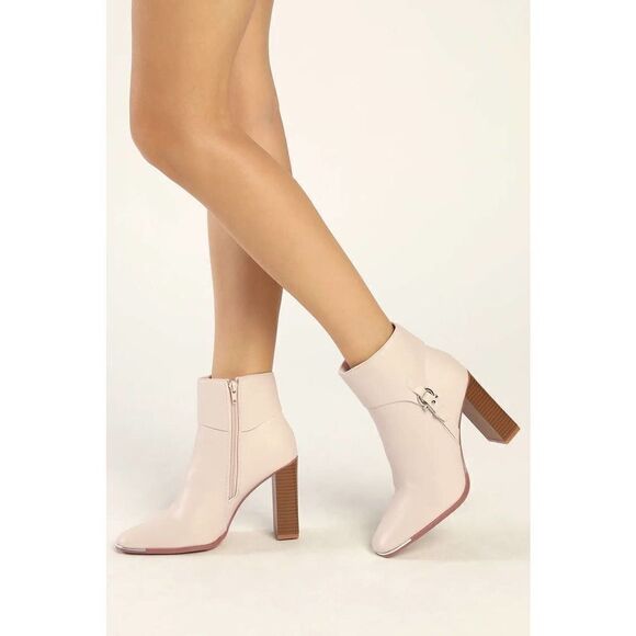 NEW‎ Lulus Quincie Bone Square Toe Buckle Ankle Boots Sz 6 cream - Picture 1 of 10